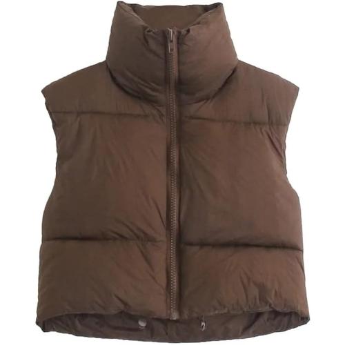 HOULENGS Women's Stand Collar Crop Puffer Vest Lightweight Sleeveless Winter Warm Outerwear Puffer Vest Padded Gilet