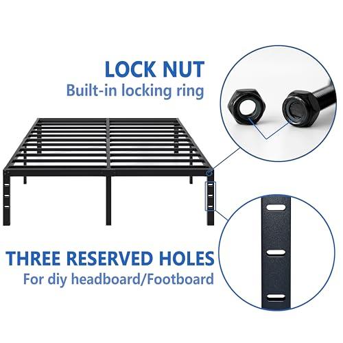 Metal Bed Frame,Queen Size Bed Frame with Storage Space,Heavy Duty Sturdy Mattress Foundation,Easy Assembly,No Box Spring Needed, Black,14 Inch,Queen