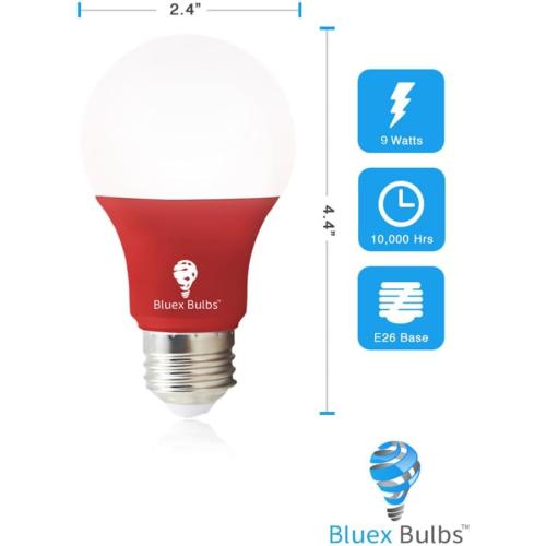 4 Pack LED Red and Green Light Bulbs - 120V E26 Base 9 Watt (60-watt Replacement) - Red and Green Bulbs for Party Decoration, Porch, Home Lighting, Christmas 4 Pack