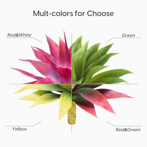 Velener Fake Agave Plant Outdoor, UV Resistant Artificial Plants Large Size for Outdoor and Indoor Decor, Faux Plant Dual Agave Indoor for Planters (22 inch,Red/White)