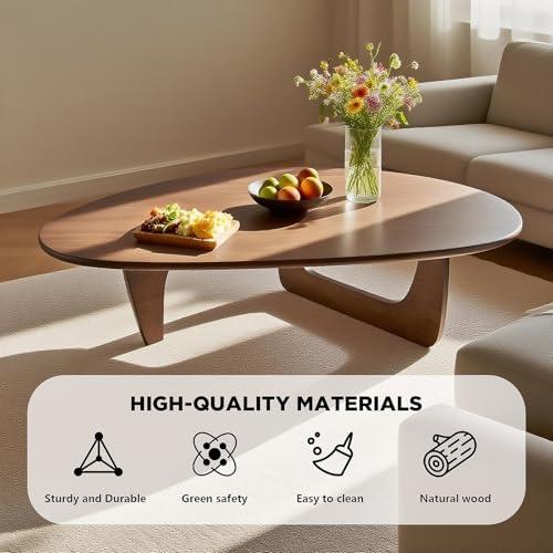 Triangle Coffee Table for Living Room with Mid-Century Soild Wood Base, Modern Atypical Top for Study Room Office Hotel Balcony Accent Walnut 43 L x 31 W x 16 H