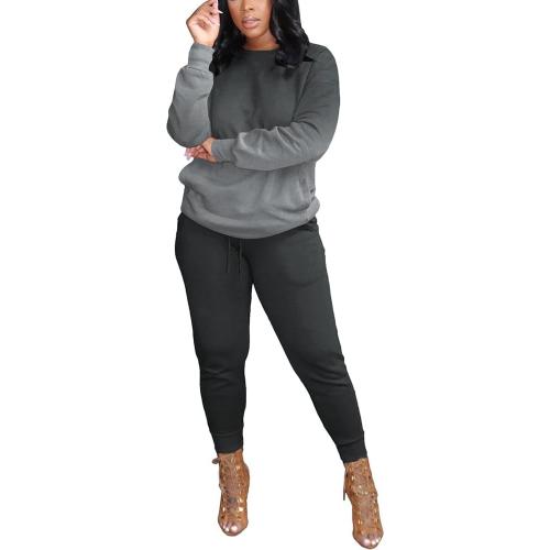 Size XL HBQ Two Piece Outfits For Women Casual Long Sleeve Sweatsuits Jogger Tracksuits Lounge Sets With Pockets