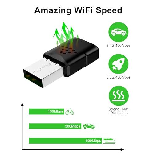 USB WiFi Adapter for Desktop PC, RENGOGA 600Mbps Dual Band 2.4G 5.8G Wireless WiFi Adapter for Laptop, Wireless Network Support Windows 11/10/8/7/Xp, USB Dongle for PC