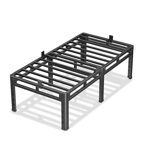 Size 24 Inch Twin Color Black  Size Bed Frame, Metal Bed Frame & Box Spring 2 in 1 Platform with Round Corner Legs, 4000Lbs Heavy Duty Metal Frame, Mattress Slide Stopper, Headboard Hole, Noise-Free, Easy Assembly