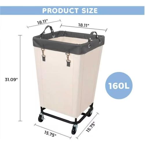 FLYBOX Laundry Hamper with Heavy Duty Steel Frame, 160 L Industrial Laundry Basket Cart with Wheels for Hotel, Home, Laundry Room, 17.72''L x 17.72''W x 30.91''H, Medium Grey Leather