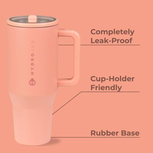 HydroJug Traveler - 40 oz Water Bottle with Handle & Flip Straw - Fits in Cup Holder, Leak Resistant Tumbler-Reusable Insulated Stainless Steel & Rubber Base - Gifts for Women & Men, Dahlia