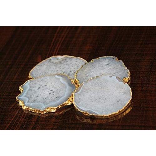 Krishna Mehta Agate Coaster Cup Natural 3.5 -4.5 Inches - Set of 4 with Feet (White)