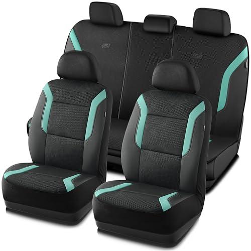 Skechers Memory Foam Car Seat Covers, Air Cool Mesh Thick Seat Covers, Car Seat Full Sets, Airbag Compatible, Automotive Comfort Protection for Most Cars,Vans,Trucks, SUVs,Green