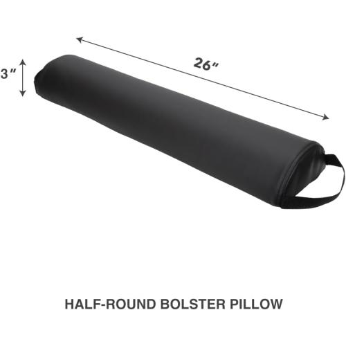 ForPro Premium Half-Round Bolster Pillow for Massage and Yoga, Oil and Stain-Resistant, 6”W x 3 H x 26”L, Black