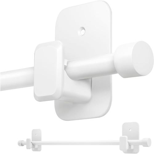 Curtain Rods No Drilling for Windows, 5/8″ No Drill/Adhesive Holder white Curtain Rod Brackets, Renter Friendly Adjustable Drapery Pole Easy Install, white, 32″-72″