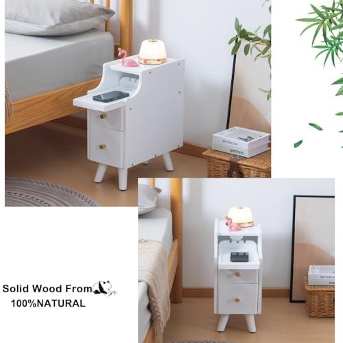 Solid Wood Nightstand, 2-Drawer Small Nightstand, Narrow Bedside Table with Shelf Storage(White, 7.87''W).(Missing the parts, see the pictures)