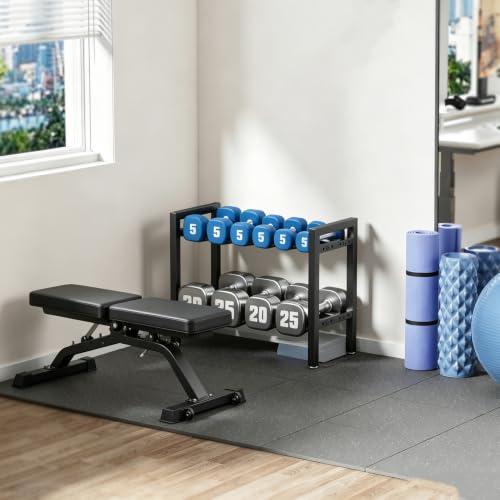 2-Tier Adjustable Dumbbell Rack for Home Use - Storage Stand Compatible with Dumbbells & Kettlebells (Rack Only)