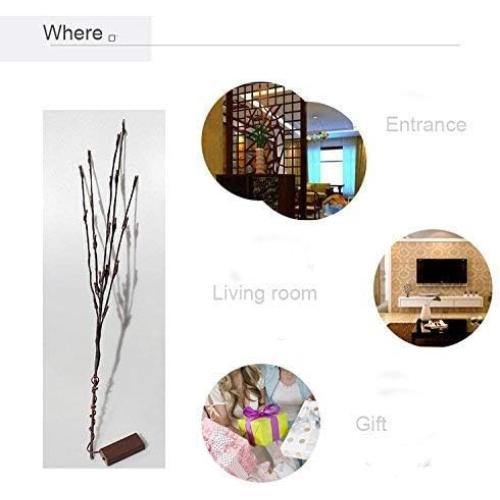 LED Branch Lights, Battery Powered, Warm White, Brown, Plastic, 20 LED, 5 Bendable Poles, 25 Inches, Modern Office Decoration
