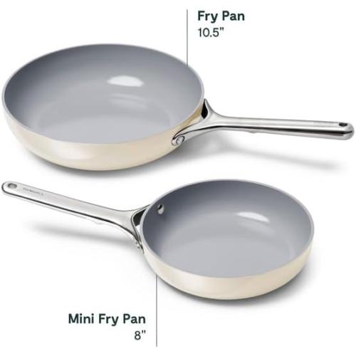 Figmint Nonstick Ceramic Frying Pan (2.7 qt, 10.5) - Non Toxic, PTFE & PFOA Free - Oven Safe & Compatible with All Stovetops (Gas, Electric & Induction) - Cream