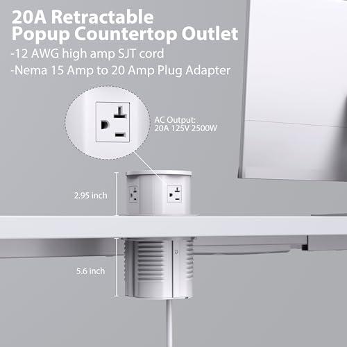 ANNQUAN 4.7 20amp Pop Up Countertop Outlet Wireless Charger 65W USB White