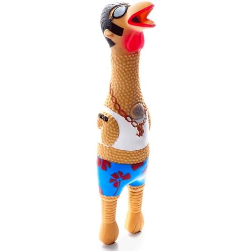 PUREPET 12 Inch Large Rubber Chicken Dog and Pet Toy Classic Henrietta or Earl in Beach Wear Latex Squawkers (12 Inch Earl)