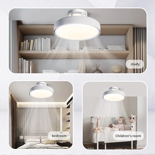 Bladeless Ceiling Fans with Lights, Flush Mount Ceiling Fan with Lights and Remote, 6 Wind Speeds Smart Low Profile Ceiling Fan for Bedroom, Kids Room and Living Room 20, White