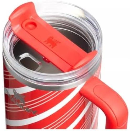 STANLEY 40 oz Stainless Steel H2.0 FlowState Quencher Tumbler, Candy Cane Stripe Pattern, Red and White, with Handle and Lid
