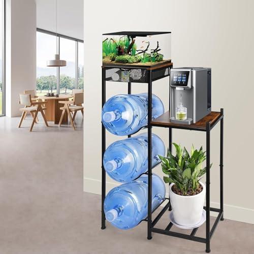 CAROD 5 Gallon Water Jug Holder, Water Storage Rack Water Dispenser Stand With Wood Tabletop Shelf, 5 Gal Water Bottle Holder Water Cooler Jug Rack with 2 Wood Storage Shelves