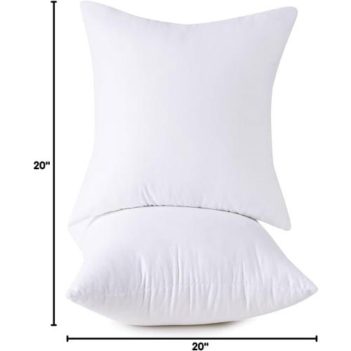 Throw Pillow Inserts, 20x20 Inch Decorative for Sofa, Bed and Chair, Cotton Cover, Set of 2, White