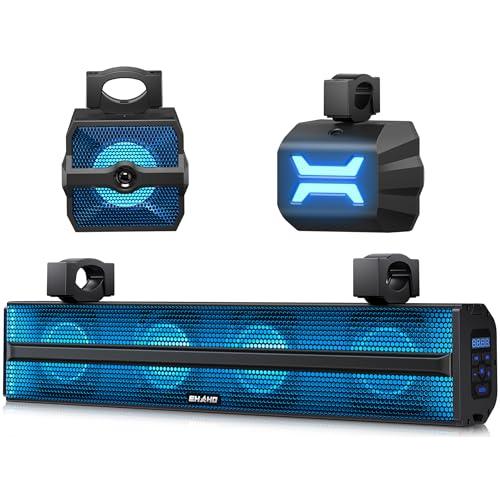 Ehaho 2.1CH Stereo UTV Sound Bar, 26 Inch Bluetooth UTV Speakers with RGB | BT & AUX/USB, ATV Speaker System & Subwoofer, 700W Peak Power, IP66 Waterproof, Fits 1-2 Roll Cages for Golf Cart UTV RZR