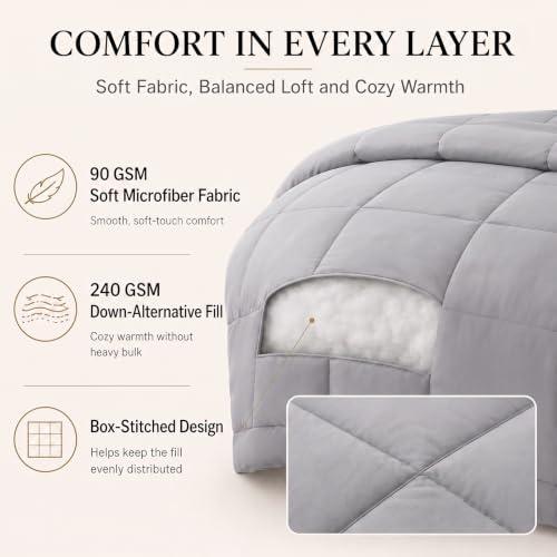 COLOR DARK GREY AND REVERSE BLACK ❗❗CozyLux Queen Comforter Set Grey - 7 Pieces Bed in a Bag | OEKO-TEX Certified, All-Season, Bedroom, Guest Room, Down-Alternative Comforter   Flat & Fitted Sheets   4 Pillowcases