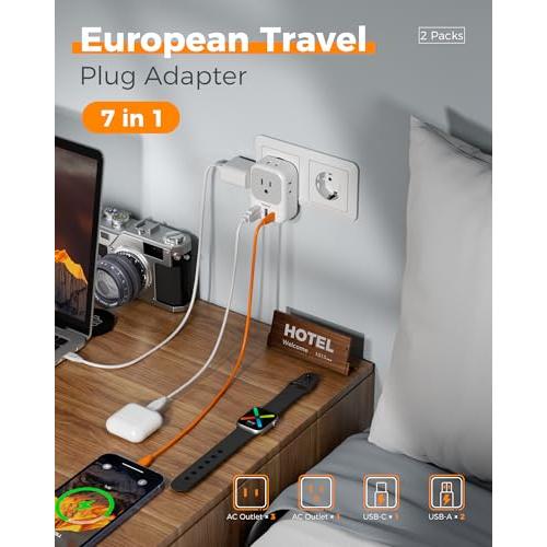 TESSAN European Travel Plug Adapter 2 Pack, Type C Plug