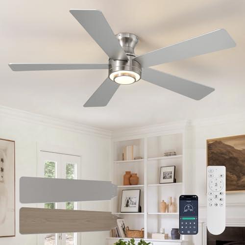 52 Inch Ceiling Fan with Lights Modern Chandelier Fan with Remote Control &APP Control 52 Nickel Reversible Fandelier for Bedroom Dining Room Living Room