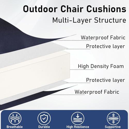 Blue 2Pack Topotdor Outdoor Chair Cushions, Waterproof Patio Chair Cushions for Outdoor Furniture, Round Corner Outdoor Seat Cushions Color Fastness Chair Pads with Ties, Blue