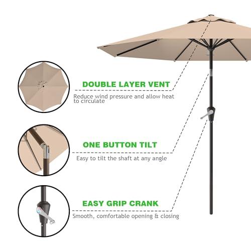 9 FT Patio Umbrella for Outdoor, Outdoor Umbrella with Push Button Tilt and Crank, Outdoor Patio Umbrellas with 8 Sturdy Ribs for Market, Garden, Deck, Backyard, Pool (Beige)