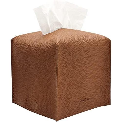 Carrot’s Den PU Leather Tissue Box Cover Holder, Bathroom Decor, Camel | Faux leather square holder fits standard facial tissue boxes. Decorative aesthetic accent for office desk, guest bedroom.