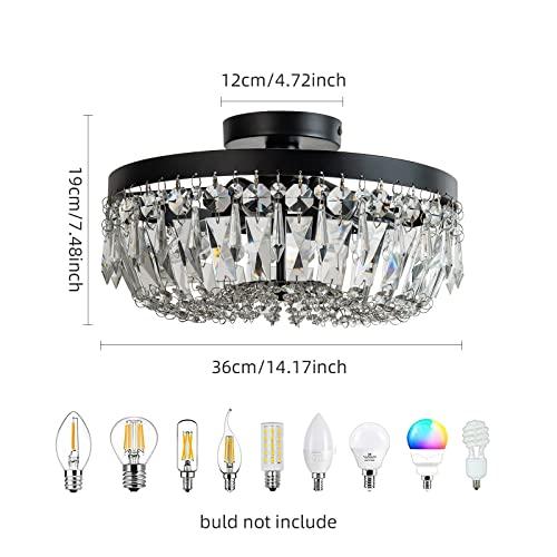 KSRYSZCQ Black Crystal Ceiling Light 4 Light Semi Flush Mount Ceiling Light Crystal Close to Ceiling Light Fixtures for Bedroom Living Room Kitchen Hallway
