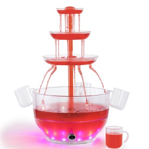Kusini Drink Fountain for Parties - 1.5 Gal, 3 Tier Punch Bowl Champagne Tower, LED Base, 4 Reusable Cups - Drink Tower Machine for Soda, Juice, Mimosa, Pani Puri Fountain for Party Hosting Supplies