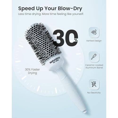AIMIKE NaturaVol Round Brush for Blow Out,Nano Thermal Ceramic-Coated Round Hair Brush for Fine Hair,Fast Blow Dry for Smooth Salon-Style Finish at Home,Adds Volume,Teal (1.7Barrel,2.5with Bristles)