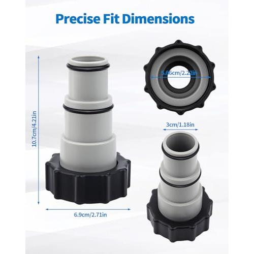 2 Pack Pool Hose Adapter A with Collar for Intex, Converts 1.5 to 1.25 Inch Hoses for Threaded Connection Pumps, Universal Replacement Adapter Set for Above Ground Pools (2, 2 * 4.28)