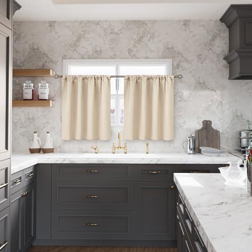 BGment Champagne Blackout Curtains 36 Inches Length for Kitchen Bedroom Window - Rod Pocket Short Darkening Drapes Privacy for Bathroom Basement Cafe, 2 Panels, 42 x 36 Inch