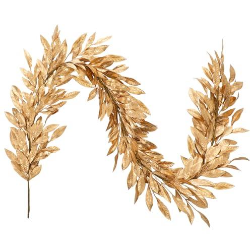 Jutom 6 Ft Gold Christmas Bay Leaf Garland Decoration Gold Bayleaf Garland for Christmas Fireplace Front Door Stairs Decoration Xmas Holiday Winter Engagement Birthday Wedding Supplies