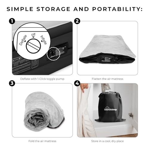 SoundAsleep Dream Series Raised Queen Air Mattress, Built-in Pump, Black | ComfortCoil Technology, fast 1-click inflation, waterproof flocked top and SureGrip bottom create a stable guest bed for two