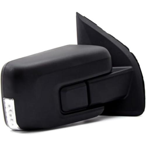 For Ford F150 2021-2024 Door Mirror with Textured Black Cover Manual Folding with Turn Signal Light Puddle Light Power Heated and Blind Spot Glass Temp Sensor 13 Pins Right Passenger Side (W/O Camera)