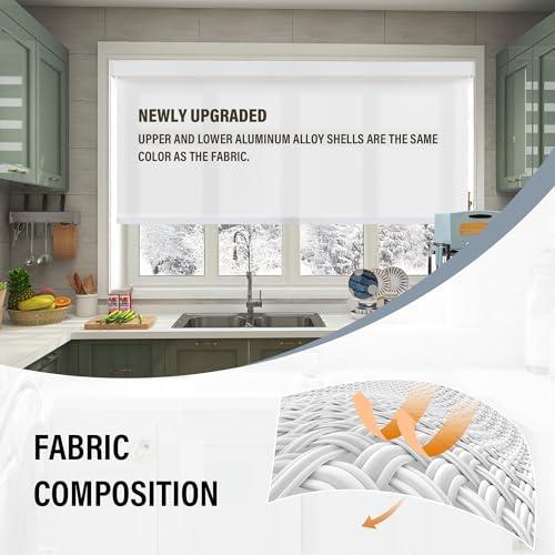 AOSKY Light Filtering Roller Shades Cordless Blinds for Windows, Free-Stop Shades with Valance, 99% Blackout, Thermal Insulated Fabric, UV Protection, Natural Woven Blinds（20 W x 72 H, White）