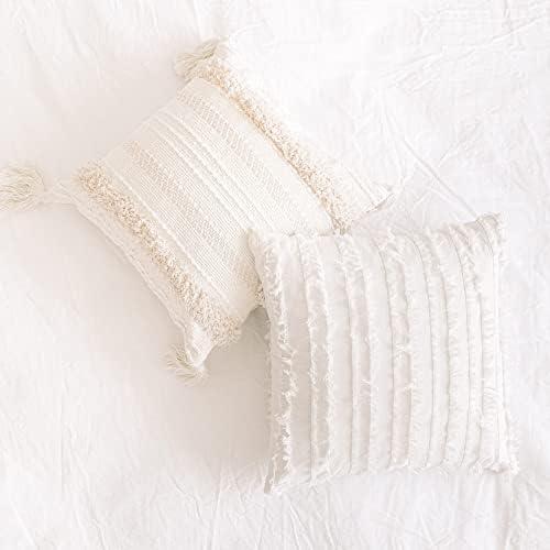 INSPIRED IVORY Decorative Throw Pillow Covers - 18 X 18, White, Textured - Sham Pillow Cases for Boho, Shabby Chic, Farmhouse Home Decor - Pearl Set