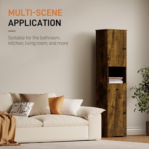 Tall Bathroom Cabinet, Storage Cabinet with 2 Doors & 2Drawer, with Ajustable Shelve, for Bathrooms, Kitchens,Entrances,Bedrooms（Retro Color）