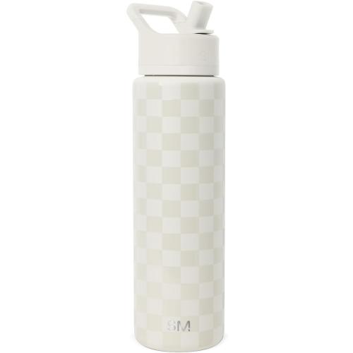Simple Modern Water Bottle with Straw Lid | Vacuum Insulated Stainless Steel Metal Thermos | Reusable Leak Proof BPA-Free Flask for Sports Gym | Summit Collection | 30oz, Cream Checkmate