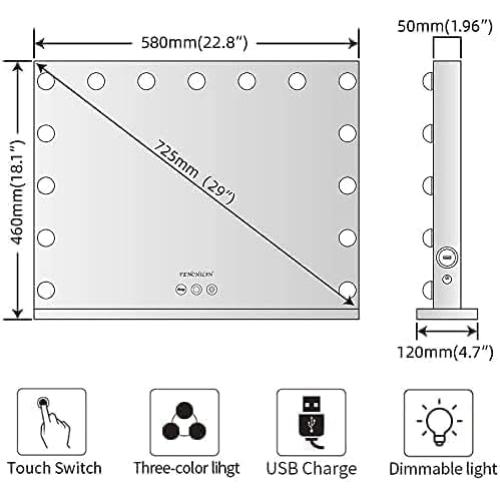 FENCHILIN Vanity Mirror with Lights, Hollywood Lighted Makeup Mirror with 15 Dimmable LED Bulbs for Dressing Room & Bedroom, Slim Metal Frame Design, White