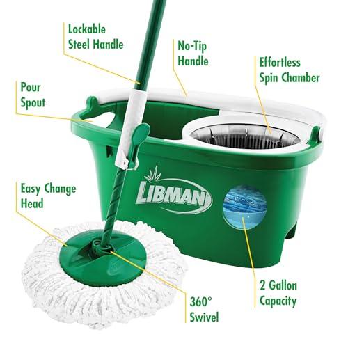 Libman Tornado Spin Mop System with Bucket & Wringer, Microfiber Head