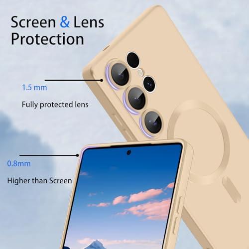 ankofave Magnetic for Samsung Galaxy S25 Ultra Phone Case for Women/Men, Matte Luxury Soft Metallic Luster Design with Camera Lens Protector, Shockproof Anti-Scratch Phone Case 6.8-Champagne Gold