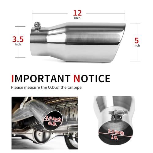 Richeer 3.5” Inlet Exhaust Tip 5” Outlet 12” Long Stainless Steel Polished | 3 1/2 Inlet x 5 Outlet x 12 Overall Length Stainless Steel Exhaust Tailpipe with Polished Finish Universal for Vehicles