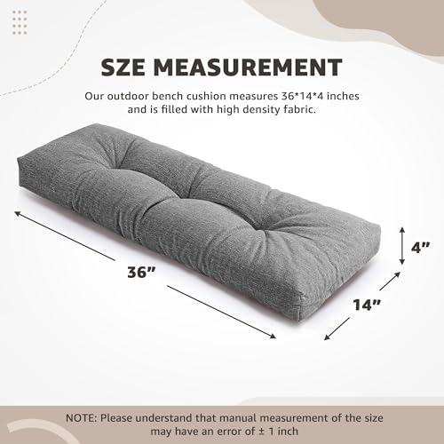 Indoor Bench Cushions, Tufted High-Density Foam Cushions for Indoor Furniture, Soft Bench Seat Cushion with Non-Slip Bottom, 36 X 14 X 4 (Grey)