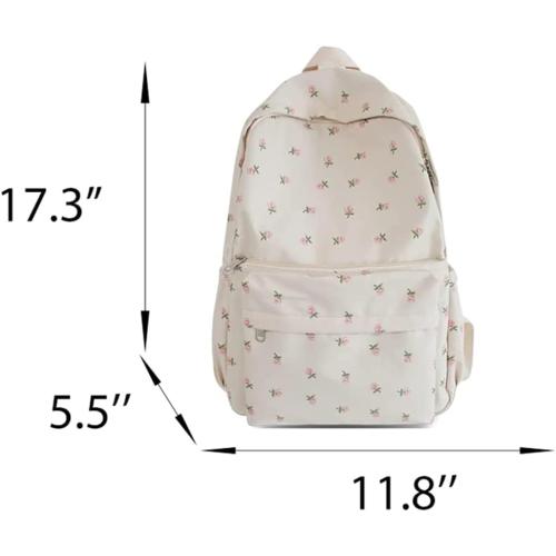 Color White Kakarin choyx 2025 Cute Preppy Bag Floral Printed Kawaii Backpack Cottagecore Aesthetic Backpack Laptop Daypack (White)