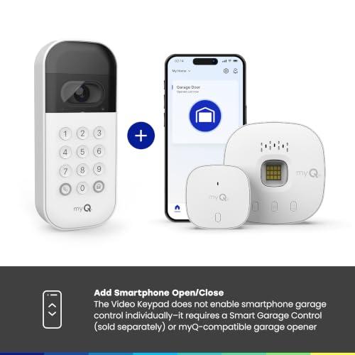 myQ Smart Garage Door Video Keypad with Wide-Angle Camera,Customizable PIN Codes,and Smartphone Control–Take Charge of Your Garage Access Works with Chamberlain, LiftMaster and Craftsman openers,White